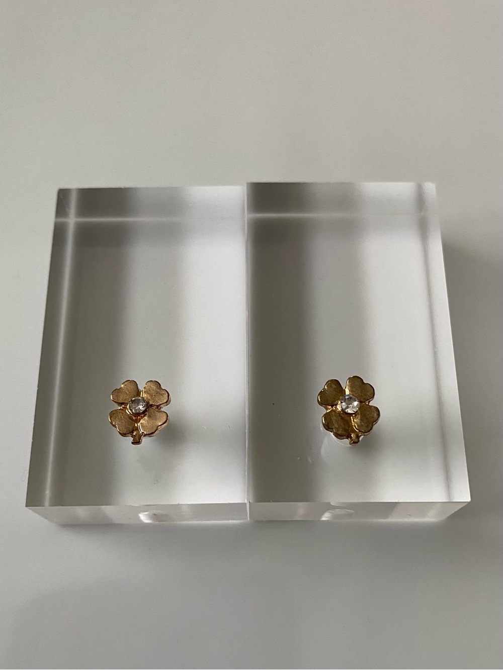 Gold-tone 4 Leaf Clover Crystal Stud Earrings - Women's Accessories
